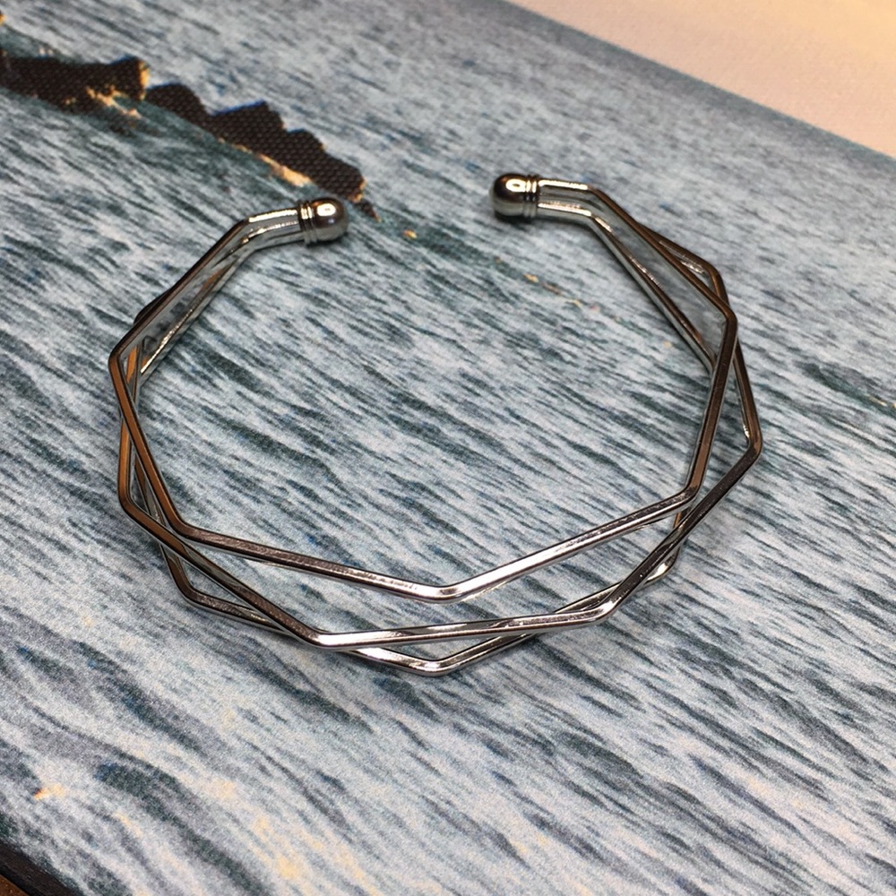 Silver Toned Geometric Bracelet - Picture 6 of 7